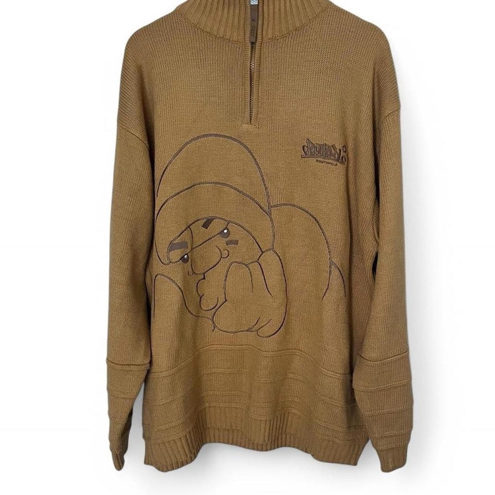 South Pole Brown Zip Up Sweater with Ribbed Detailing